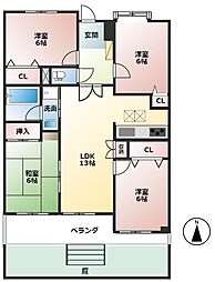 樽見鉄道 東大垣駅 徒歩27分の賃貸マンション 1階4LDKの間取り