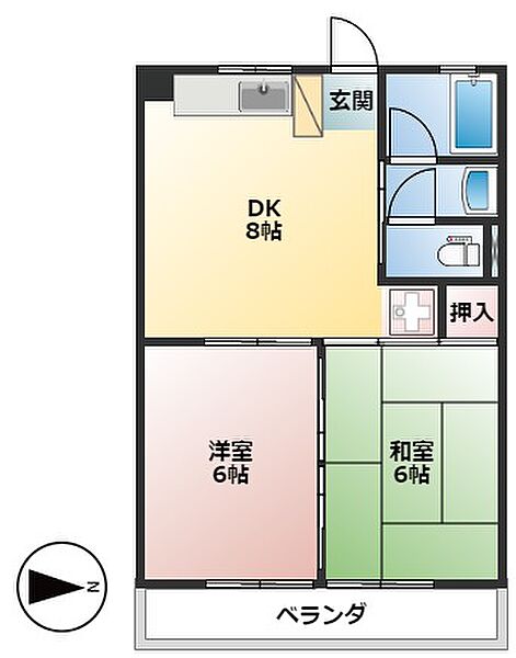 岐阜県大垣市三塚町(賃貸マンション2DK・4階・42.40㎡)の写真 その2