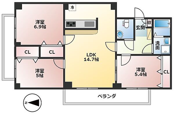 岐阜県安八郡安八町東結芝原(賃貸マンション3LDK・2階・80.00㎡)の写真 その2