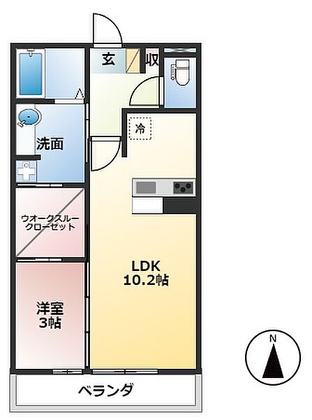 岐阜県大垣市上面2丁目(賃貸アパート1LDK・3階・37.64㎡)の写真 その2