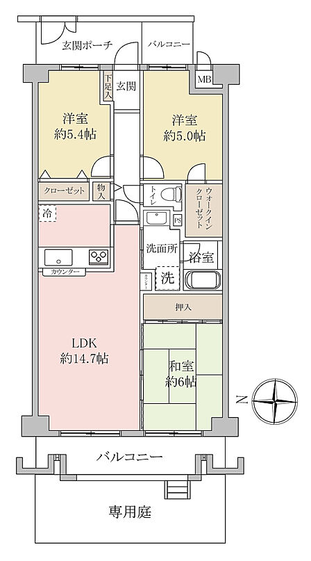 ■専用庭付き!専有面積73.78? 3LDKの間取り☆
