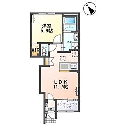 フォレストサイド 1階1LDKの間取り