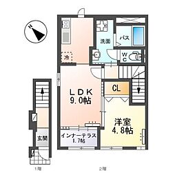 アーバンスカイM 2階1LDKの間取り