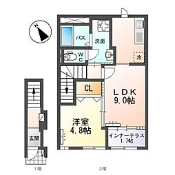 アーバンスカイM 2階1LDKの間取り