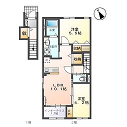 仮)秋保新築アパート(1期) 2LDKの間取図画像