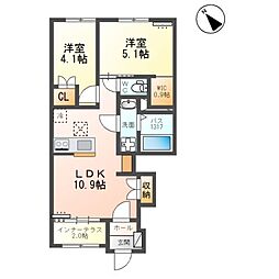 中田新築アパート工事 2LDKの間取図画像