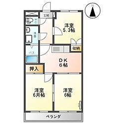 ヴィンテージ桜 3DKの間取図画像