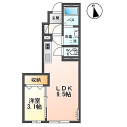 BELL 1階1LDKの間取り