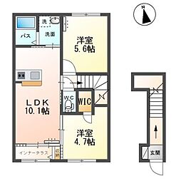 グランドゥール 2階2LDKの間取り