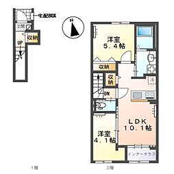 下野市下石橋新築アパート 2LDKの間取図画像