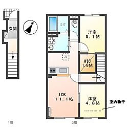 エール ふかや花園 2LDKの間取図画像