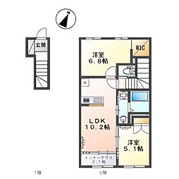 草加市青柳6丁目アパート新築工事 2LDKの間取図画像
