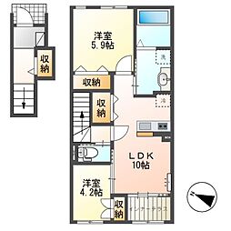 エリタージュ 2階2LDKの間取り