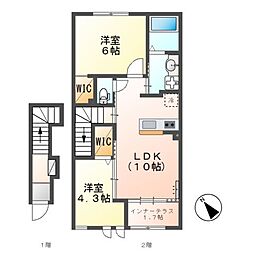 クレストモネD 2LDKの間取図画像