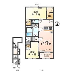 流山市東深井新築アパート 2LDKの間取図画像