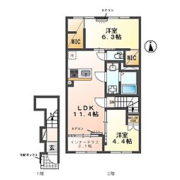 流山市東深井新築アパート 2LDKの間取図画像
