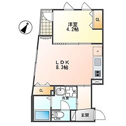 ボス　バレーヒル 2階1LDKの間取り