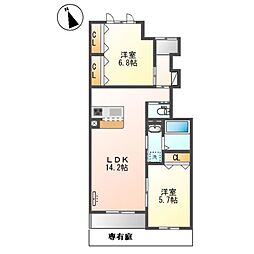 グランパ 1階2LDKの間取り