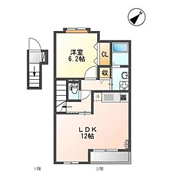 レ・セーナ 2階1LDKの間取り