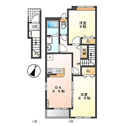 ベルクラージュ 2DKの間取図画像