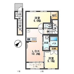 クレサンテーム 2LDKの間取図画像