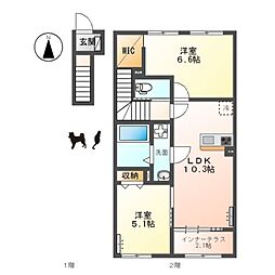 東大阪市上四条町アパート工事 2LDKの間取図画像