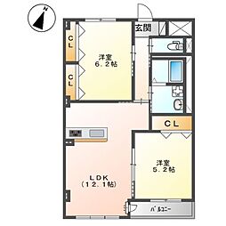 ソレアードII 3階2LDKの間取り