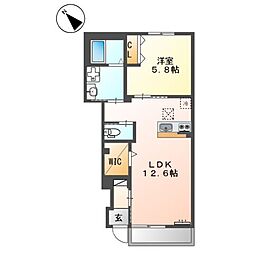 サンコートＫII 1階1LDKの間取り