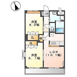 ランドマーク曙壱番館 2LDKの間取図画像
