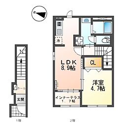 トレイル日吉台 1LDKの間取図画像