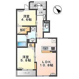 サンセール 2LDKの間取図画像