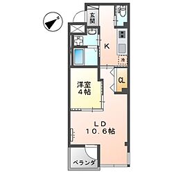 ローズガーデン舟入南 3階1LDKの間取り