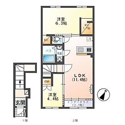 シエル ラフィネ 2LDKの間取図画像