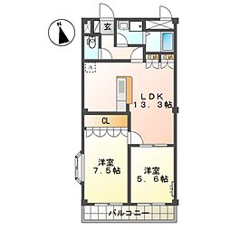 エクセルハイツK 2LDKの間取図画像