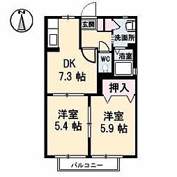ヴィレッジ高島A 2DKの間取図画像