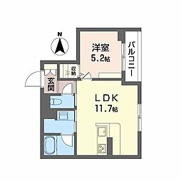 ユーグレイス東島田 1LDKの間取図画像