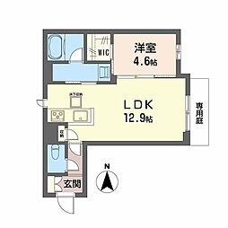 ユーグレイス東島田 1LDKの間取図画像