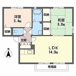 オークス壱番館 2LDKの間取図画像