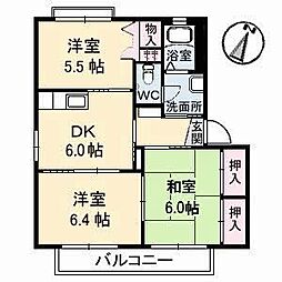 ノーブルハイツA 3DKの間取図画像