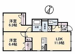 ヴィラ・ノーブル庭瀬 2LDKの間取図画像