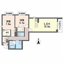 ベレオガーデンズ福富西 2LDKの間取図画像