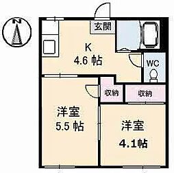 ハイツあかねB 2Kの間取図画像