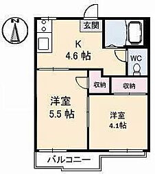 ハイツあかねA 2Kの間取図画像