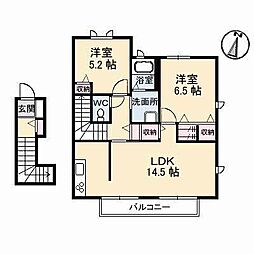 モンターニュB 2LDKの間取図画像