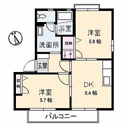 クラレッドシティC 2DKの間取図画像