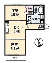 オリーブコートB 2DKの間取図画像