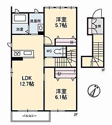 グリナージュ 2LDKの間取図画像