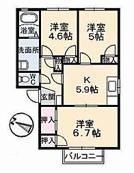 サンライン川入B 3Kの間取図画像