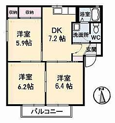 パークヒルA 3DKの間取図画像