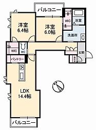 アルネスト 2LDKの間取図画像